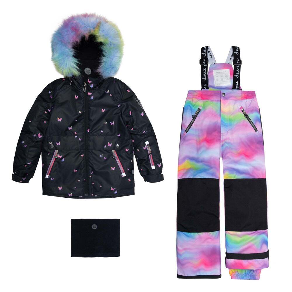 Two Piece Snowsuit Rainbow Printed Butterflies